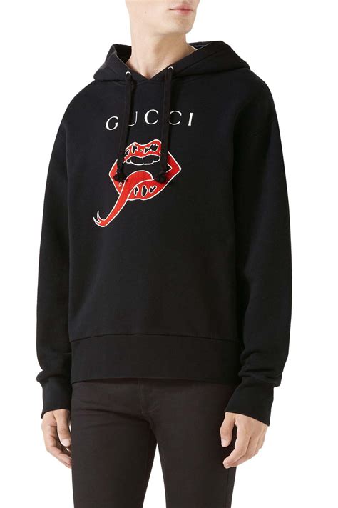 black hoodie red lips gucci|Gucci sweatpants for men.